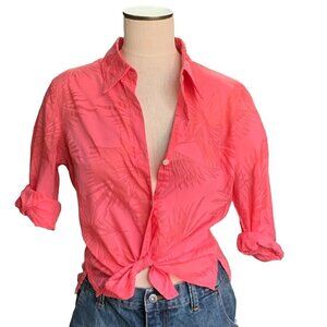 Liz Claiborne Villager Button Front Shirt Novelty Palm Tree Print Sz 8 Pink 26B